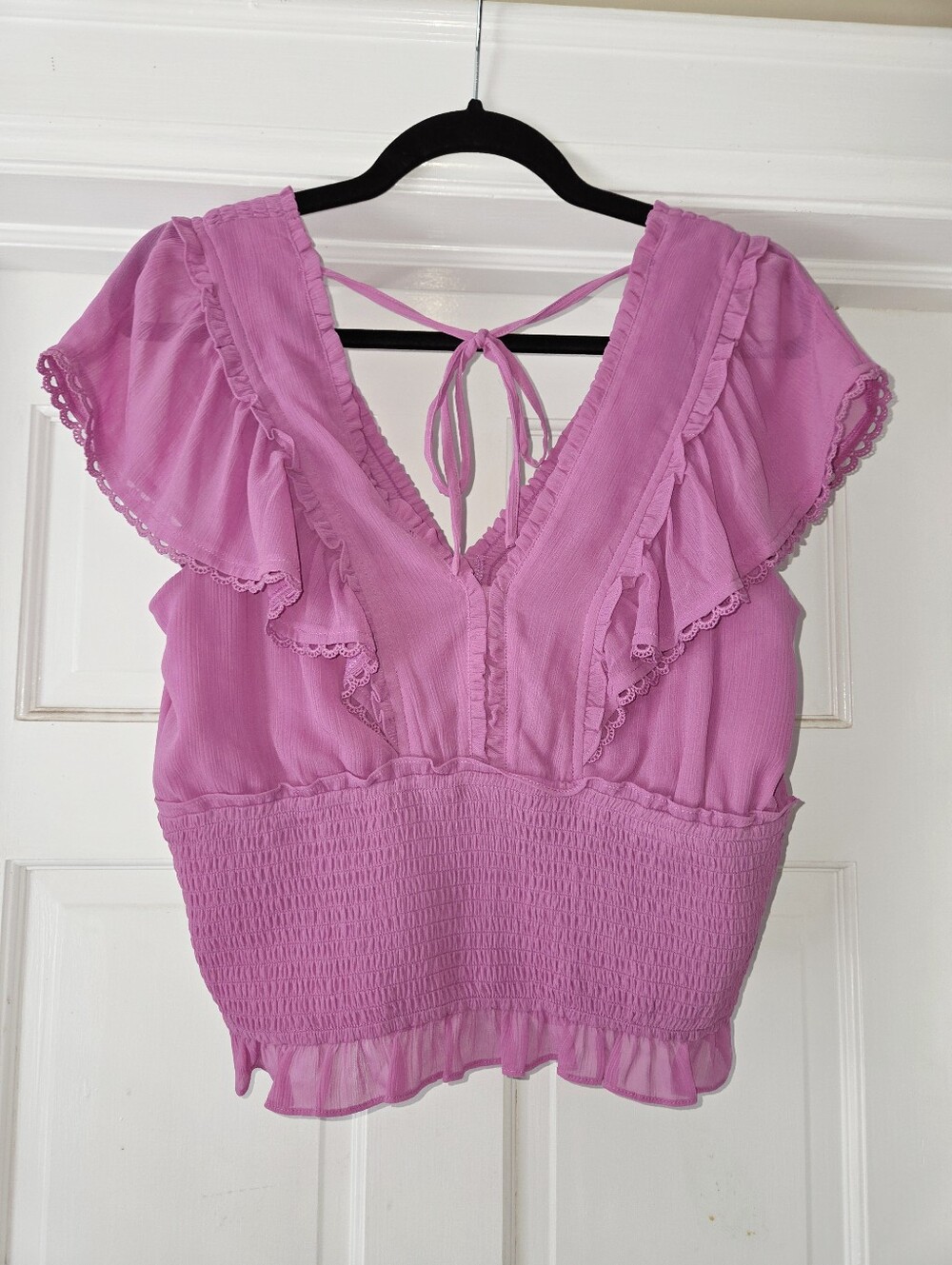 ✨ NWT Jessica Simpson Liliana Smocked V-Neck Crop Top - Orchid Pink, Size M ✨